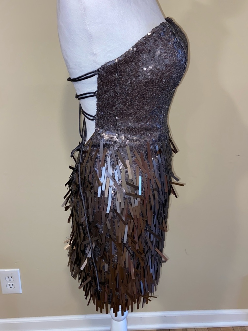 Maggie Sottero Strapless Sequin & Fringe Mini Dress - - Picture 4 of 5